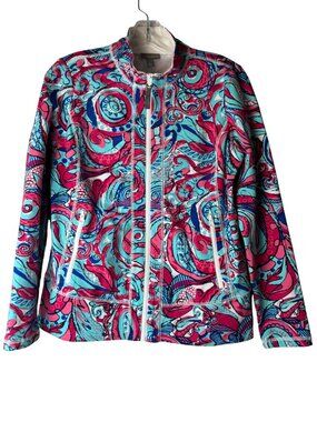 Talbots Full Zip Activewear Jacket Pink and Blue Small Petite